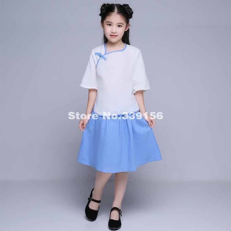 Nuovi Bambini Cinese Antico Abbigliamento Studente Ragazze Tradizionale Cinese Ming Abiti Lolita costume impostato superiore + gonna