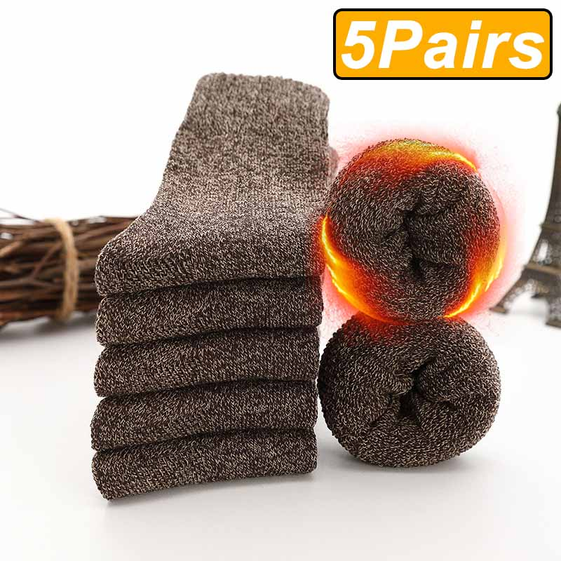 5 pares de inverno quente meias masculinas grossas meias femininas super mais grossas meias sólidas meias de inverno contra neve fria terry meias: Marfim