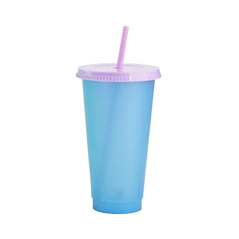 Reusable Plastic Temperature Color Changing Cold Cup Summer Magic Coffee Thermochromic Mug Water Bottles With Straws Party Cups: 1