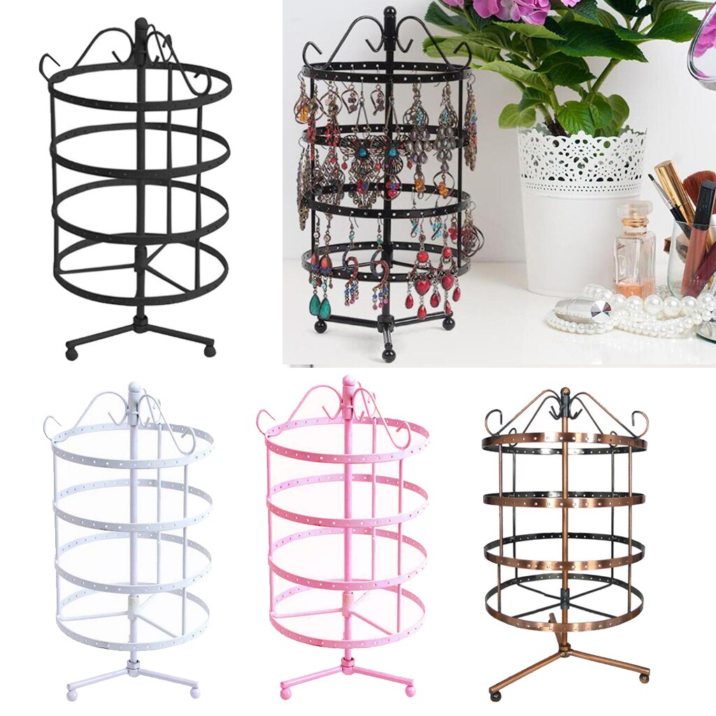 4 Tiers Black Rotating Spin Table 72Pairs Dangle Earrings Organizer/Jewelry Display Stand Rack