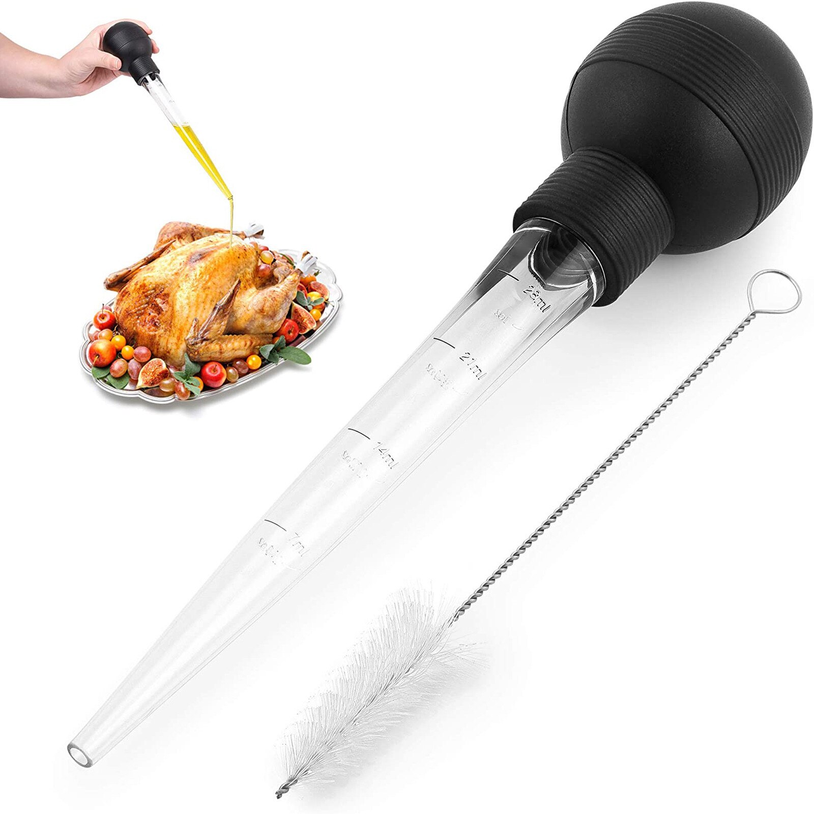 Food Grade Syringe Baster For Cooking Basting With Detachable Round Bulb Turkey Oil Dropper Chicken Barbecue Food: Default Title