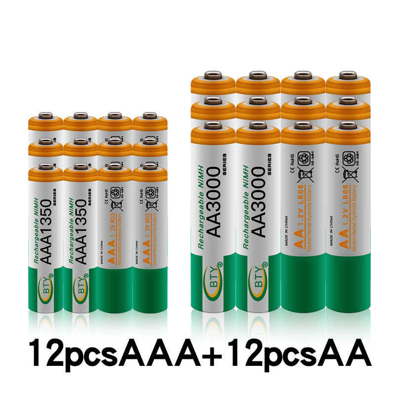 40 stk 1.2 vaa 3000 mah ni-oppladbare batterier + aaa batteri 1350 mah oppladbart batteri ni -mh 1.2 v aaa batteri