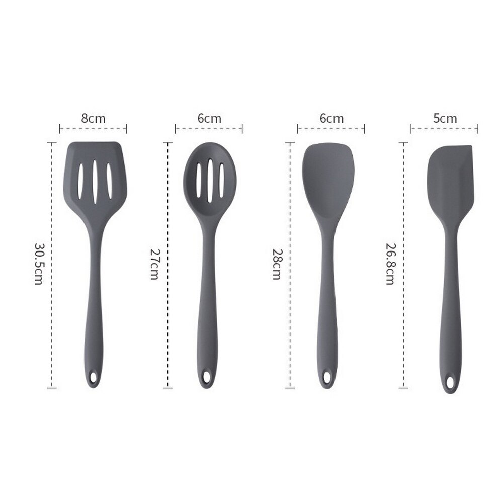 Gray Silicone Cooking Utensils 10 Pcs Kitchen Utensil Set Non-stick Spatula Wooden Handle with Storage Box Kitchen Tools