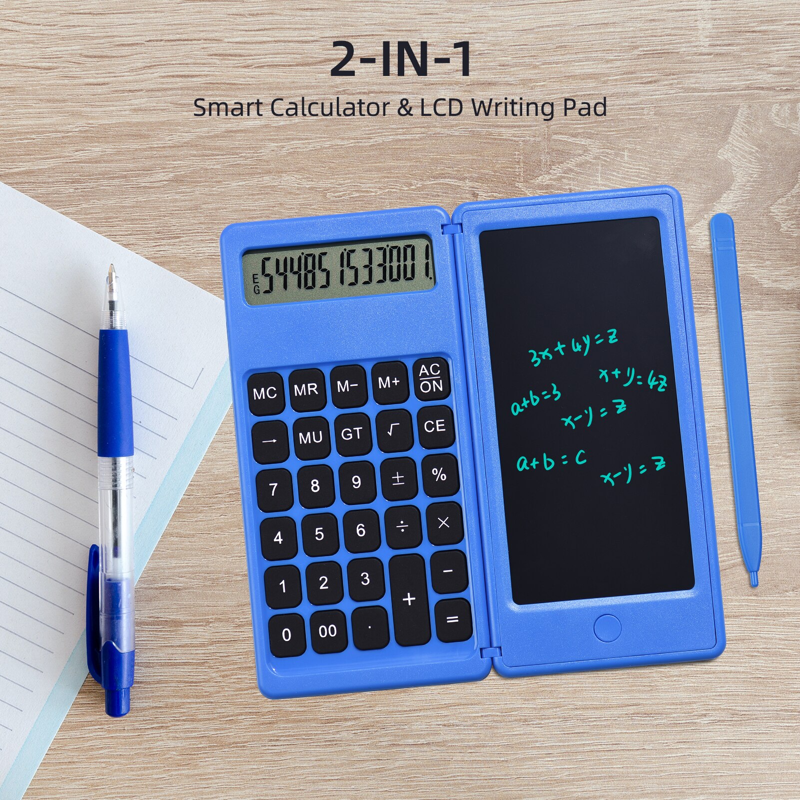 Foldable Calculator &amp; 6 Inch LCD Writing Tablet Digital Drawing Pad 12 Digits Display with Stylus Pen Erase Button Lock Function