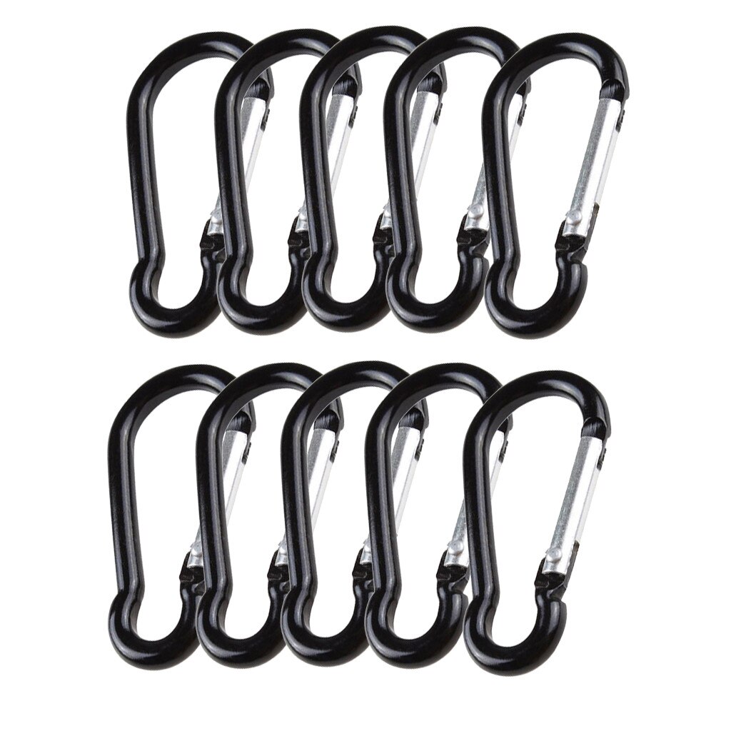 Mosquetón tipo D de aleación de aluminio negro, 10 Uds., Clip de resorte para exteriores, llavero con ganchos, escalada, Camping, senderismo, #50: 10 pcs