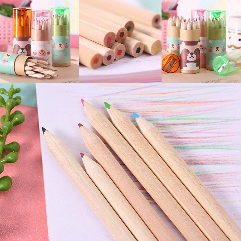 12 stks/doos Mini Kleurpotloden Potloden Creatieve Briefpapier Schattige Beer Potloden Voor School Meisje Jongen Gekleurde Potloden Studenten Levert