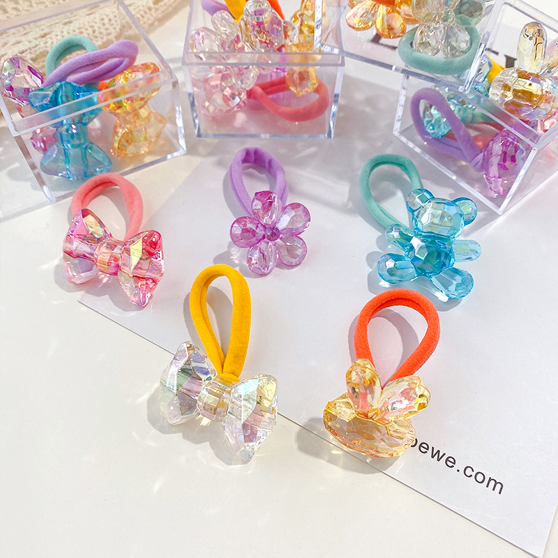 Boîte de chouchous en caoutchouc pour enfants, 5/8 pièces/boîte, bande de cheveux en forme de cœur, fleur, dessin animé, doux et brillant, accessoires pour cheveux