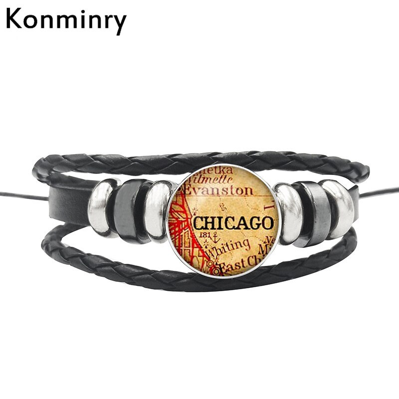 Vintage World Map Globe Leather Rope Bracelet Glass Dome Buttons Africa Bangle For Women Men Jewelry: 1