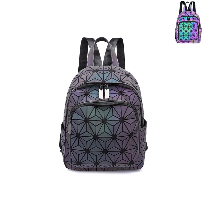 PVC Luminous Travel Backpacks Reflective Travel Bags female backpack boy girl student School bag For Teenager Backpack: Luminous Hexagon