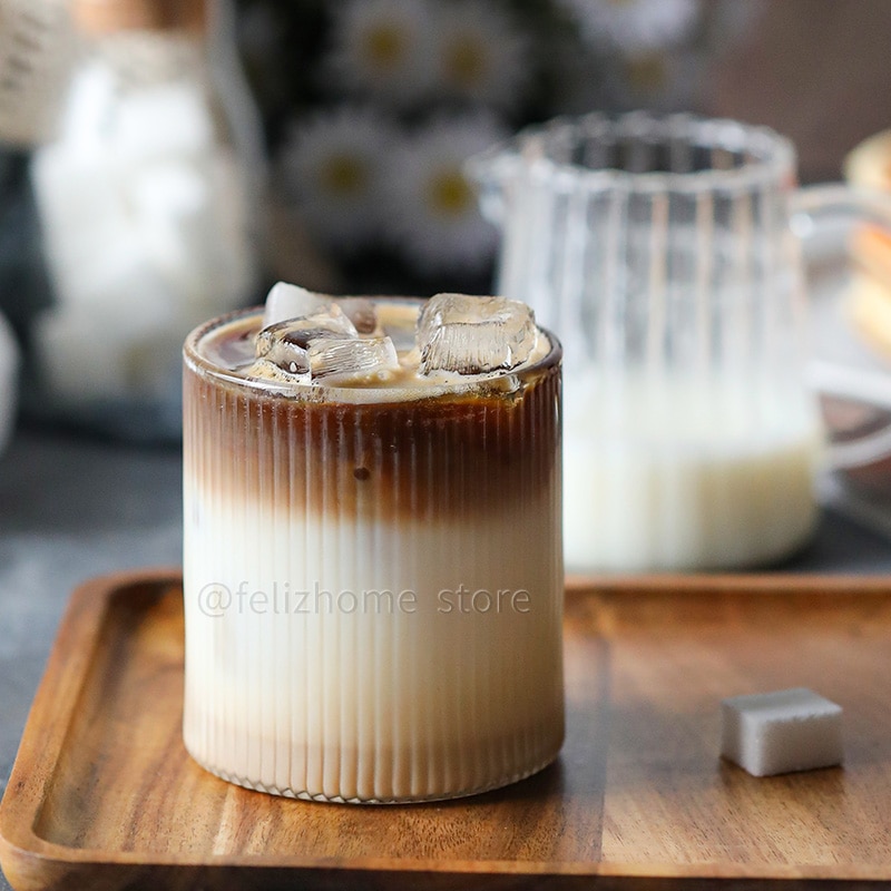 Handmade Heat-resistant glass cup Straight striped glass iced latte americano cup Japanese vertical glass water glass