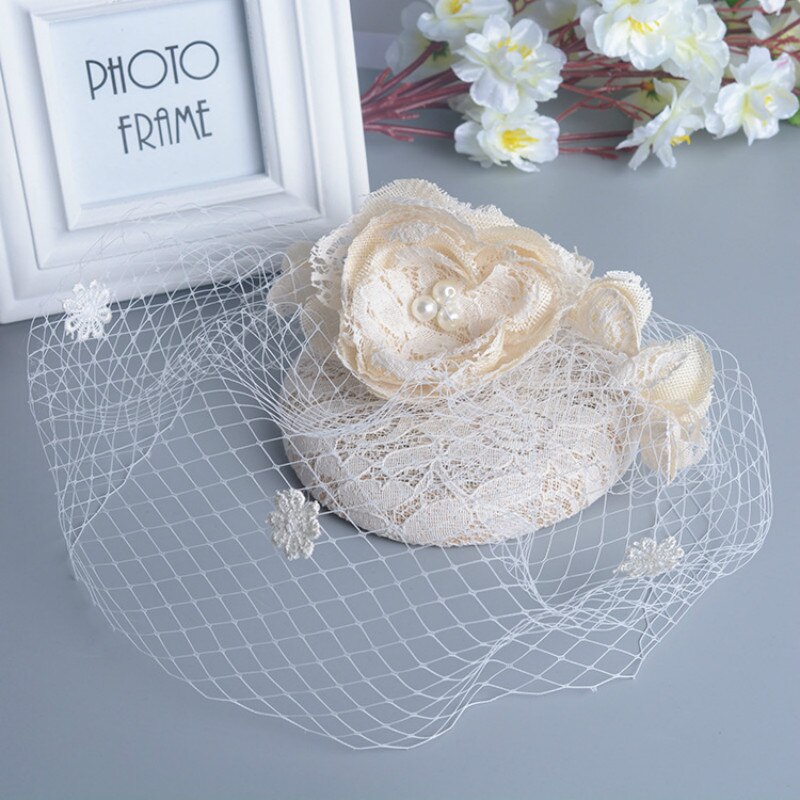 Handmade Lady Fedoras Hat Women Flower Veil Headwear Cap Church Banquet Wedding Bride Head Accessories Fascinators H6889