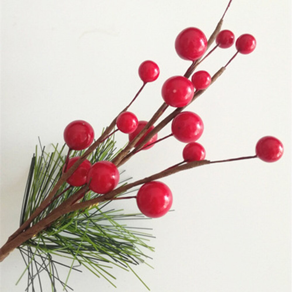 1Branche Flower Branch with 4 7 14 pcs Simulation Red Berry Christmas Decorations Home Decor DIY Accessories