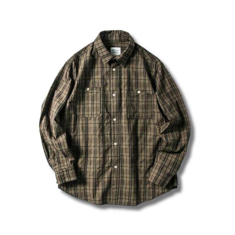 Japanse katoenen heren geruite overhemden met lange mouwen, retro trend, geruite overhemden, heren overhemd met zak, herfst, heren casual overhemden, 50