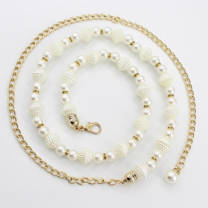 2022 hanfu belt women simulated pearl belts alloy chain belts waistband women dresses clothing female accessories: color5
