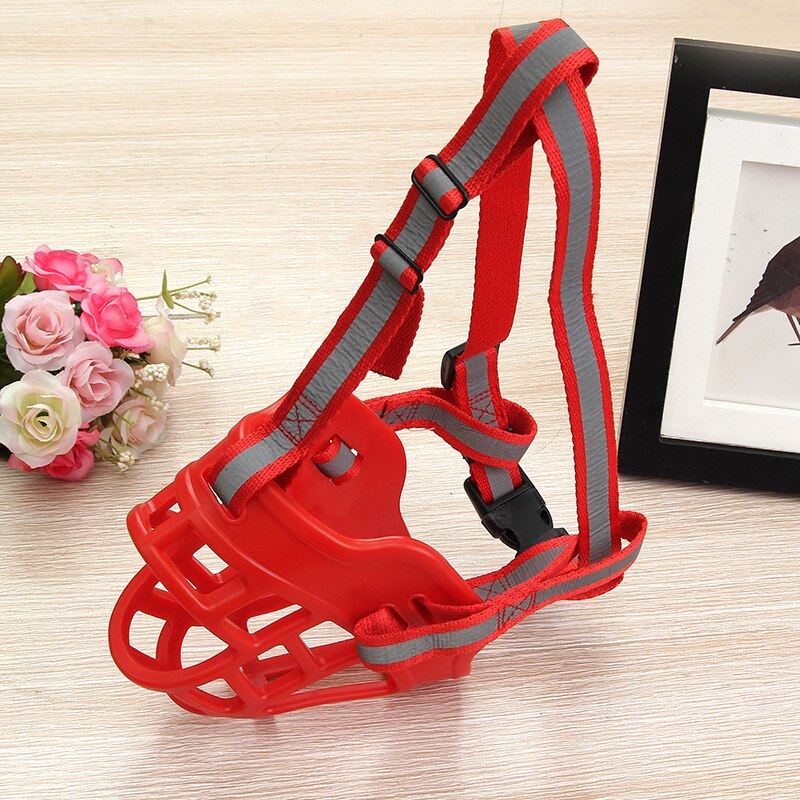 Siliconen hondenmuilkorfmasker, anti-bijt, reflecterende muilkorven voor huisdieren, verstelbare anti-blaf mondbedekking, kleine middelgrote grote honden: Rood / Maat 6