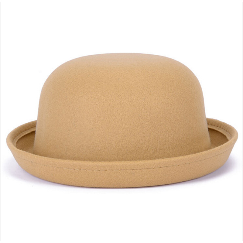 Fall Winter Women Girls Fedoras Hat British Vintage Wool Felt Hats Chapeau Top Church Cap Black Red Solid Bowler Caps