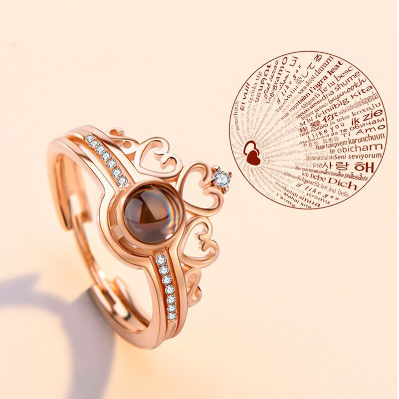 100 Talen I Love U Liefde Ringen Projectie Rose Gouden Ring Romantische Liefde Geheugen Wedding Ring Sieraden