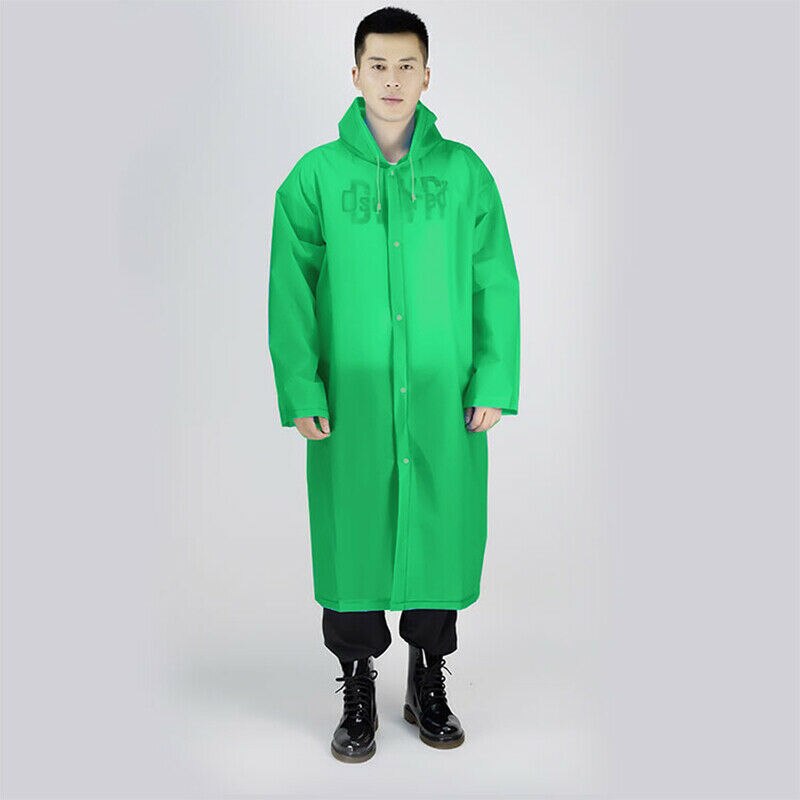 Men Women Waterproof Raincoats EVA Transparent Button Hooded Raincoat Portable Outdoor Travel Rain Coat Poncho Plastic Rainwear: Green