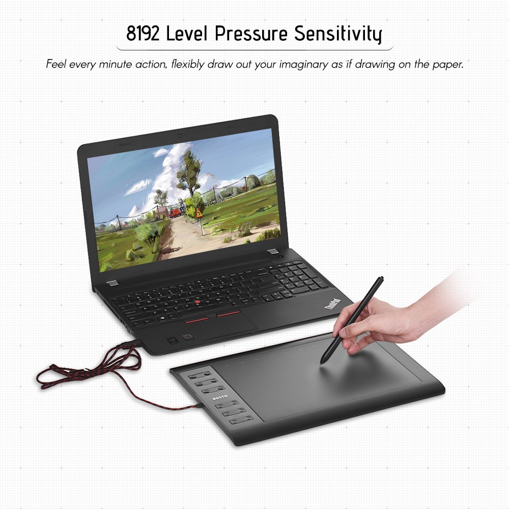 Bosto 10*6 Inch Graphic Tablet 8192 Levels Digital Tablets Drawing Tablet with No need charge Pen