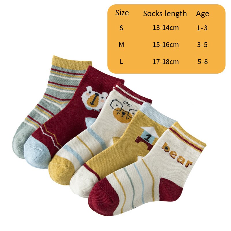 Balleenshiny 5Pairs Kinderen Sokken Cartoon Jongens Meisjes Tube Sokken Baby Katoenen Sokken Baby Peuter Vloer Sok Baby Accessoires