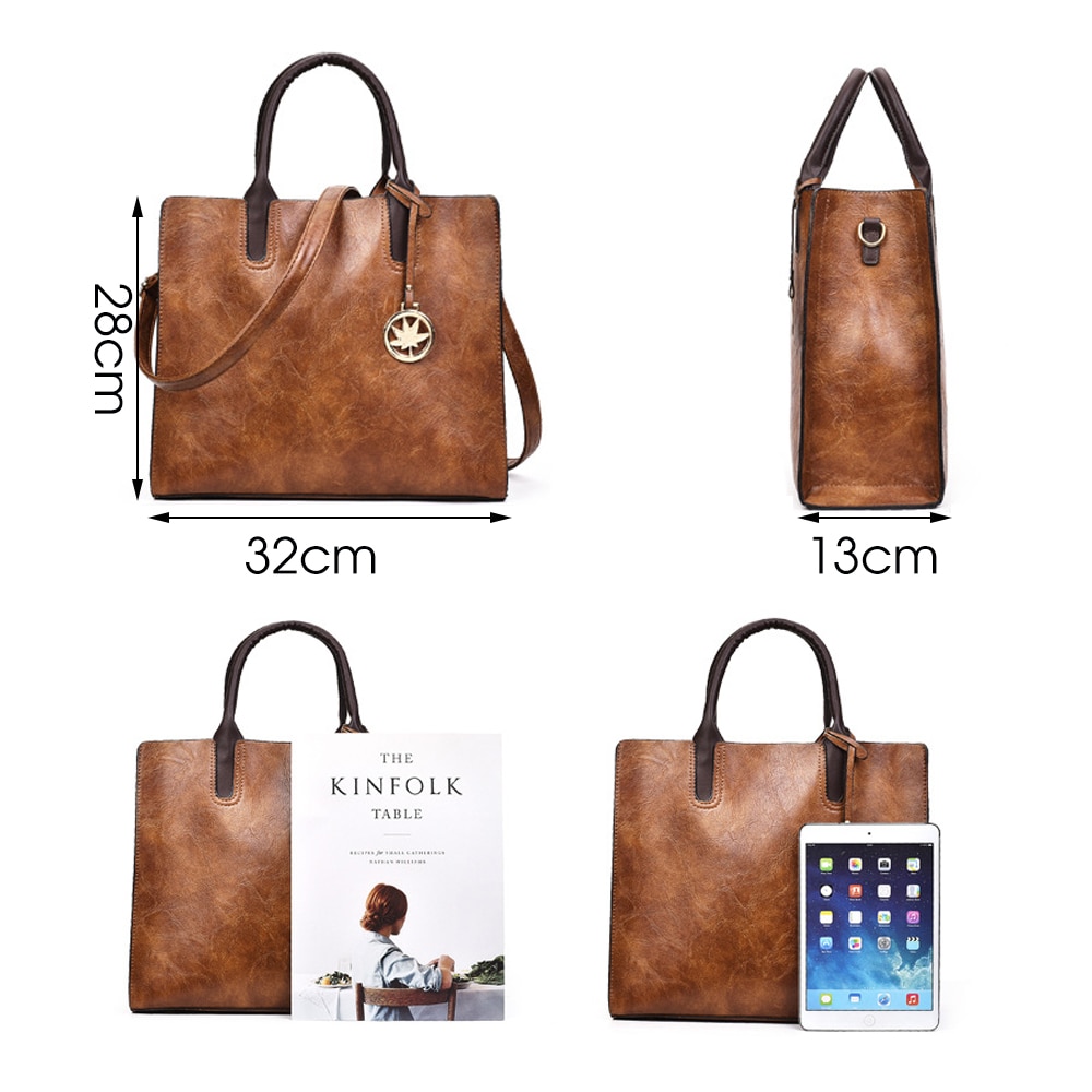 Herold Frauen Taschen einstellen 3 Stck Große lässig Tote Taschen Leder Weibliche Schulter Tasche Damen Handtasche + Umhängetasche + geldbörse Sack