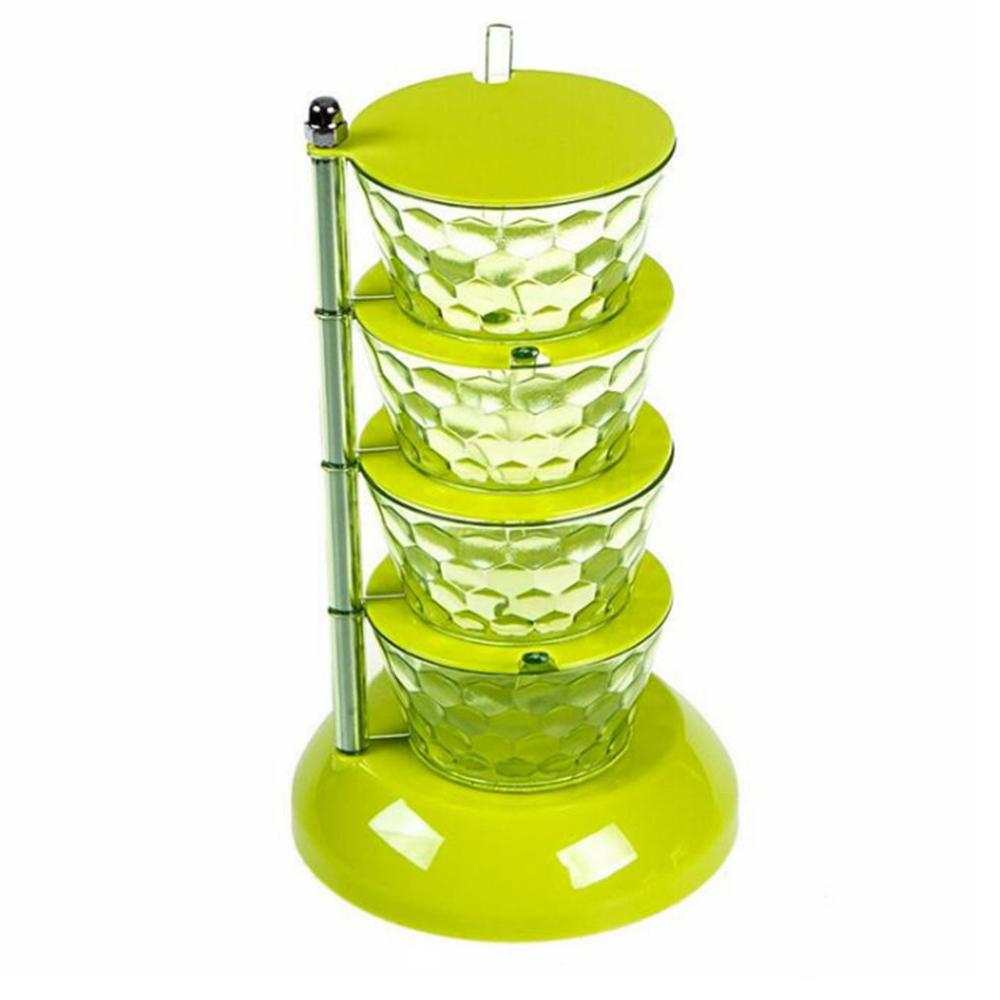 Crystal Transparent 4/5 Layer 360 Degree Vertical Kitchen Rotation Storage Seasoning Box Food Storage Container: 4-layer Green