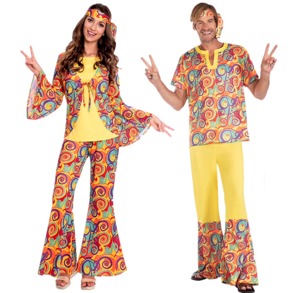 Hippie Cosplay Costume Halloween Party Retro 60s 70s Hippies Costume Men Women&#39;s Fancy Peace Love Hippie Night Club Wear