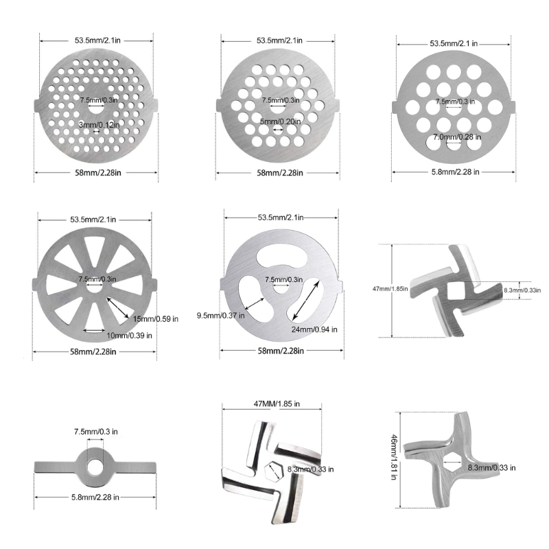 Stainless Steel Meat Grinder Plate Discs Plate Blade Mincer Plate Meat Grinder Replacement Accessories for Kitchen