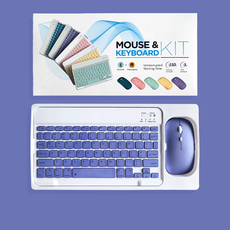 Teclado español coreano para tableta y teléfono, teclado recargable, juego de ratón para iPad, Xiaomi, Samsung, teclado inalámbrico para iPhone: purple set