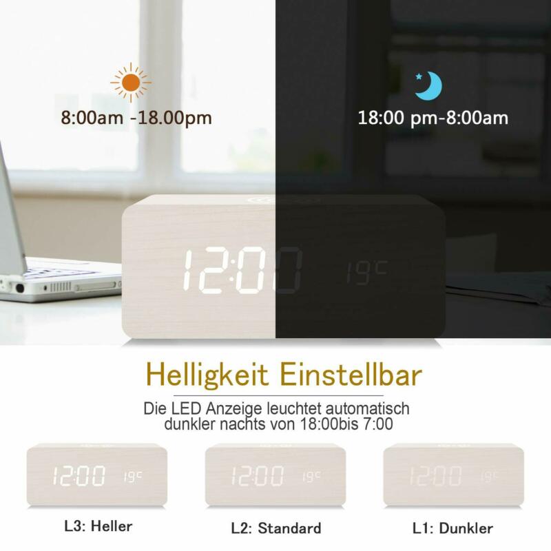 4 Kleuren Moderne Houten Digitale Led Desk Wekker Thermometer Qi Draadloze Oplader Voor Home Office