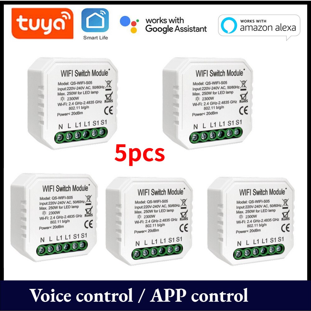 WiFi Smart Curtain Switch Module Roller Blinds Shutter Motor by Smart Life Tuya APP Remote Control Work with Alexa Google Home: wifi Version 5pc
