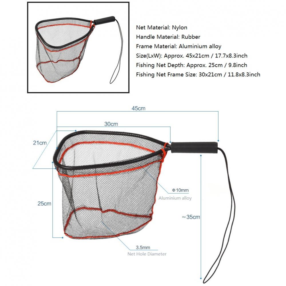 Fly Fishing Net Trout Catch Nylon Landing Net Fish Net With Rubber Handle
