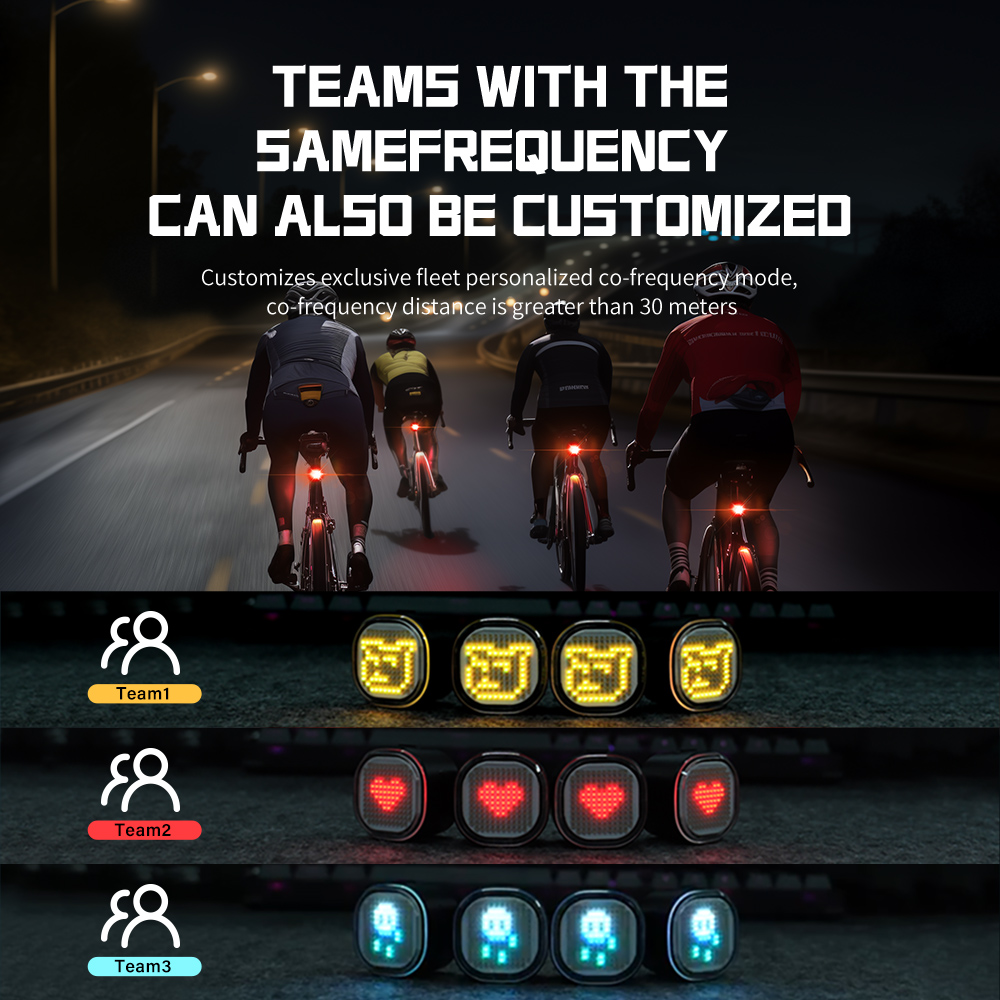 Towld tl08 expressão inteligente lanterna traseira 140 led sensor de freio bluetooth luz traseira da bicicleta personalizável lanternas traseiras
