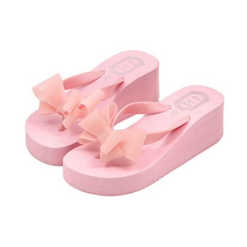 XEK nouvelle été femmes plate-forme tongs à talons hauts sandales de plage pantoufles à nœud papillon femmes chaussures Size36-40 pour le choix WFQ61