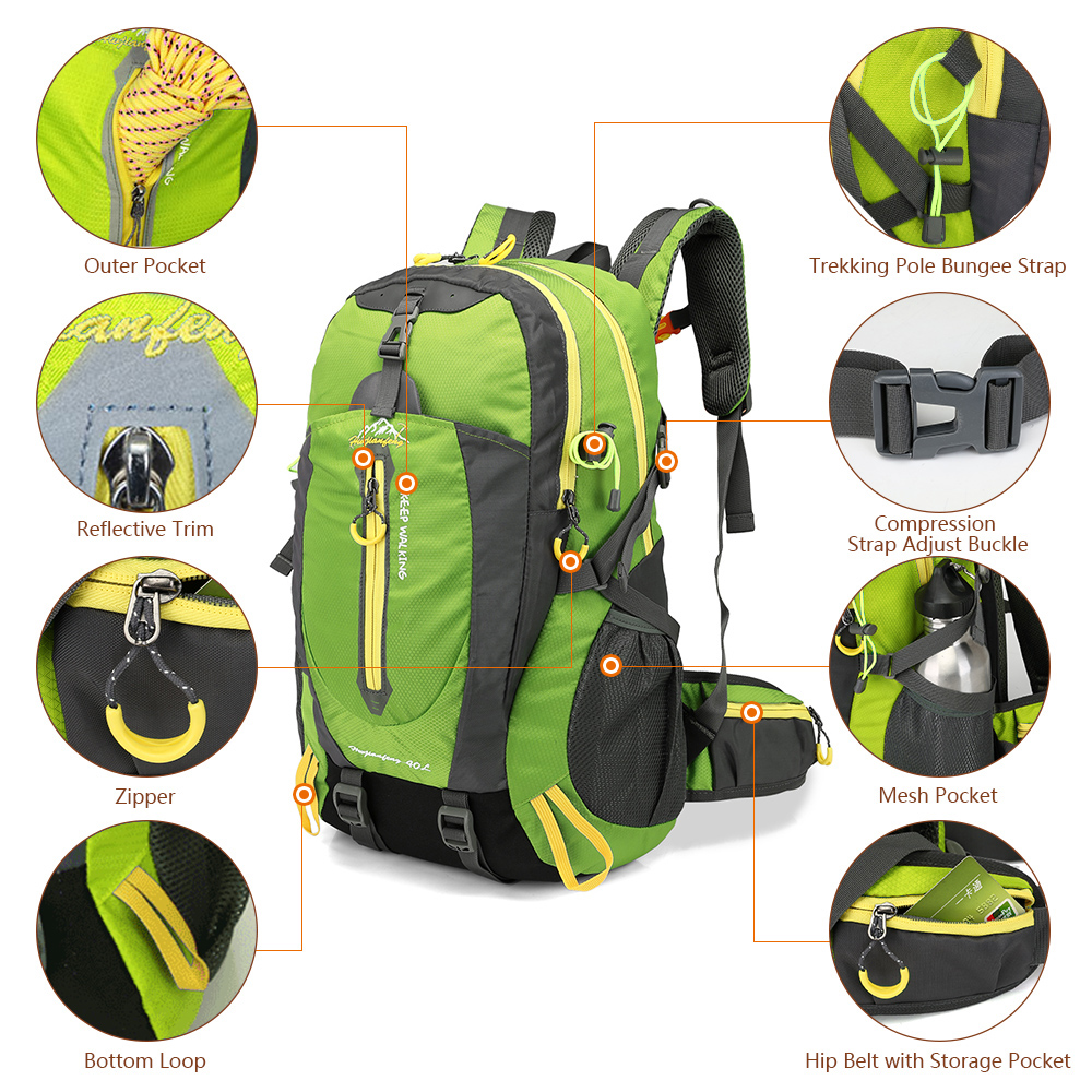 Mochila de viaje resistente al agua para hombre y mujer, bolsa de viaje para acampar, senderismo, portátil, mochila de día, Trekking, escalada, 40L