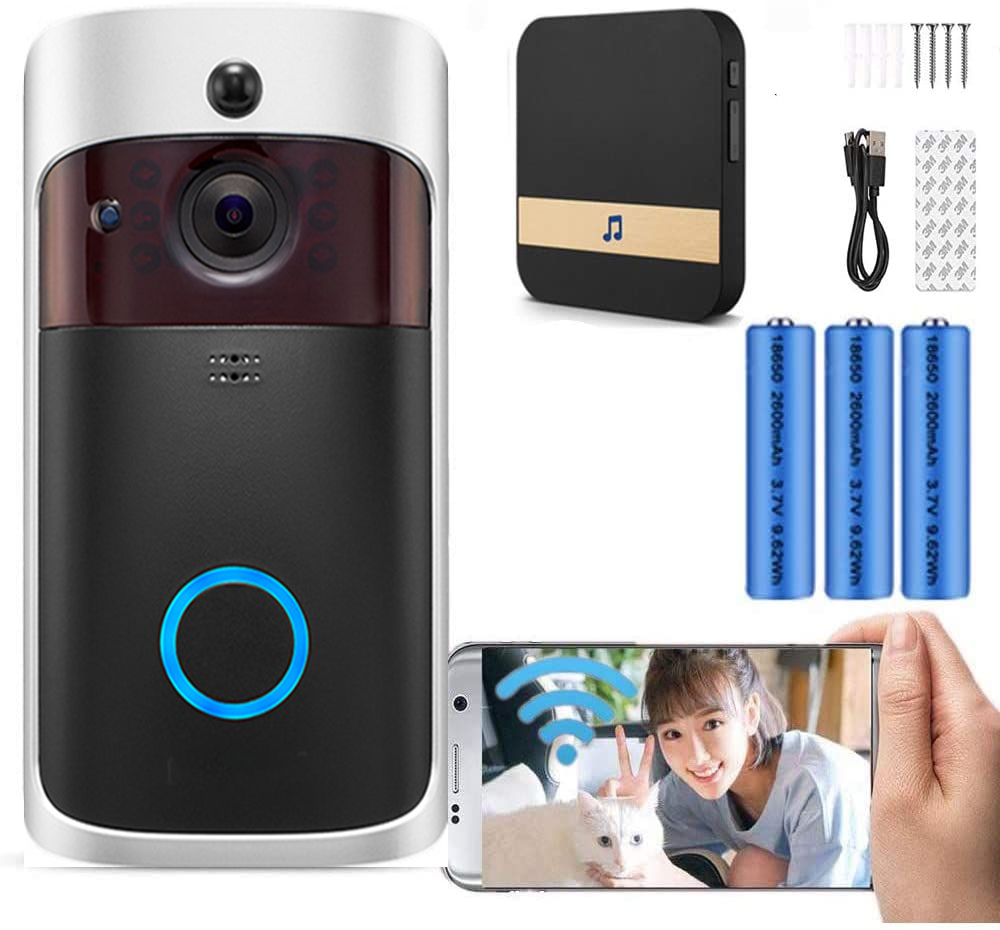Video-Türklingelkamera, HD-WLAN-Türklingel, kabelloser Bewegungsmelder, Audio und Lautsprecher, Nachtsicht für iOS und Android