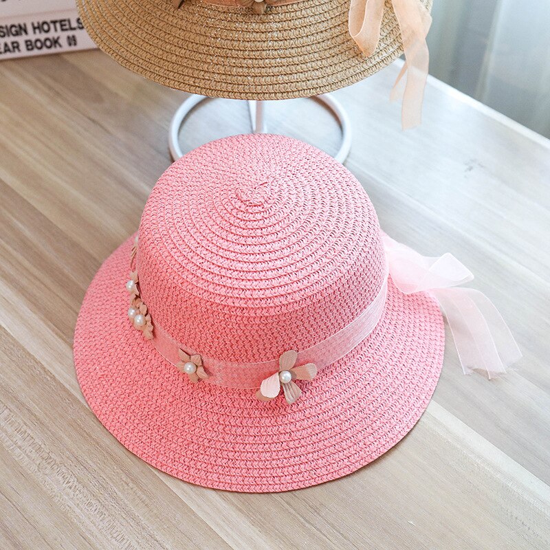 Solperler stråhat sejlerhat piger sløjfe sommerhatte til kvinder strand panama stråhat chapeau femme 48-52-54-58cm