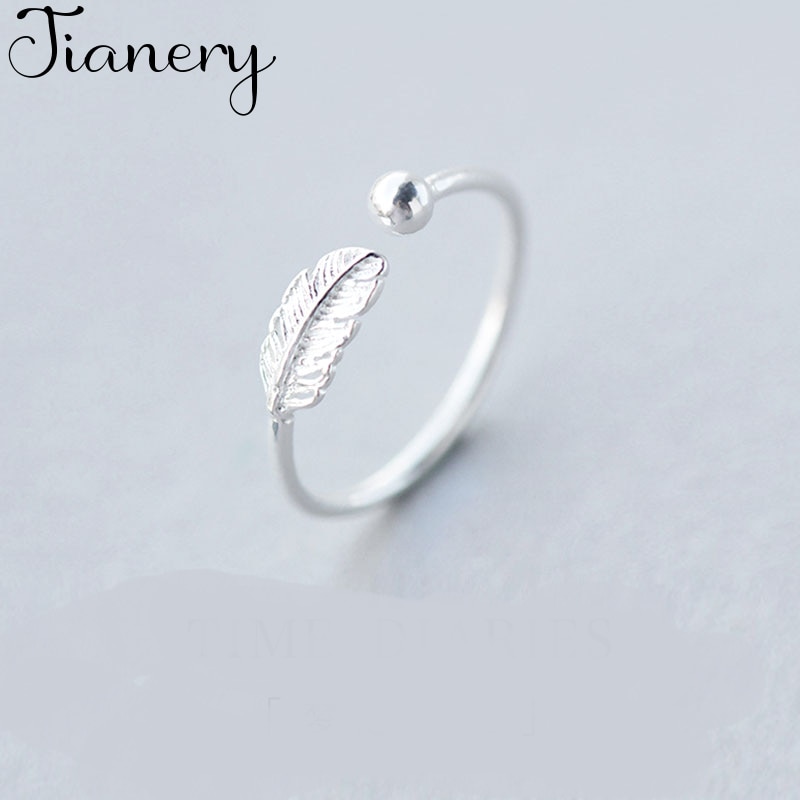 JIANERY 925 Sterling Silver Feather Rings For Women Wedding Ring Solid Silver Jewelry Anel