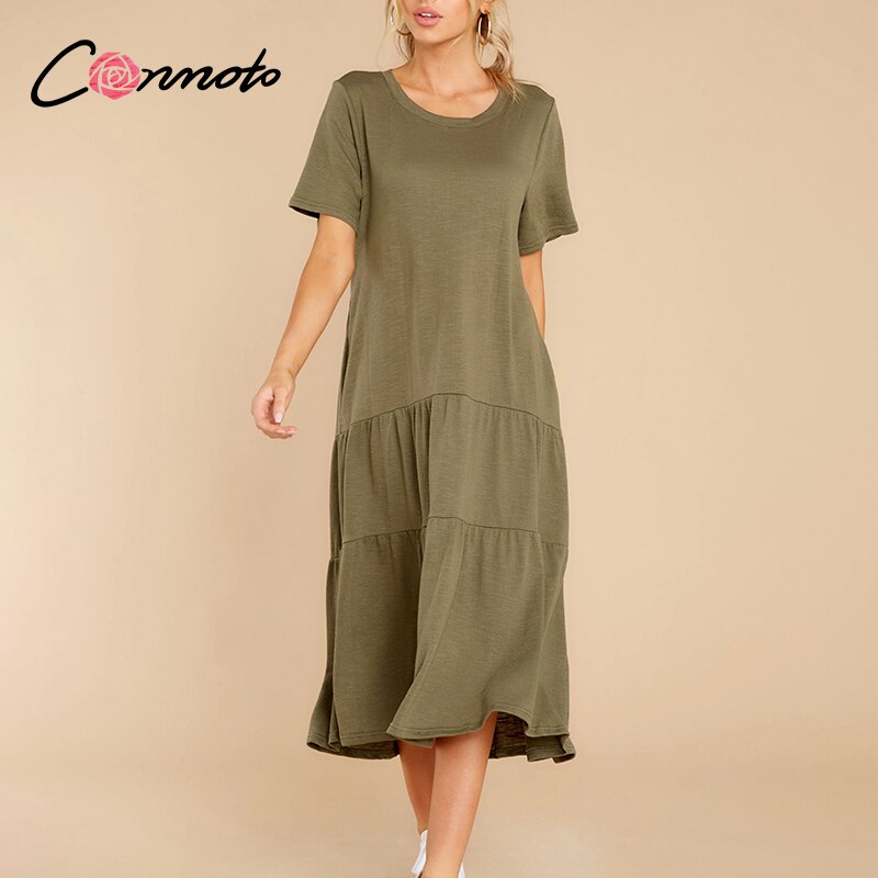 Conmoto Aline ethnic soild color loose women dress Summer causel cozy dress for ladies chic female dress