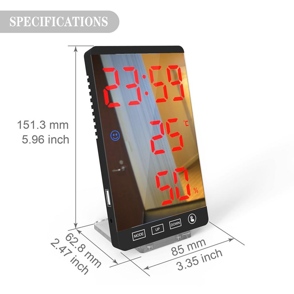 Praktisk digitalt led vækkeur multifunktionelt vejrstation termometer spejl ur display