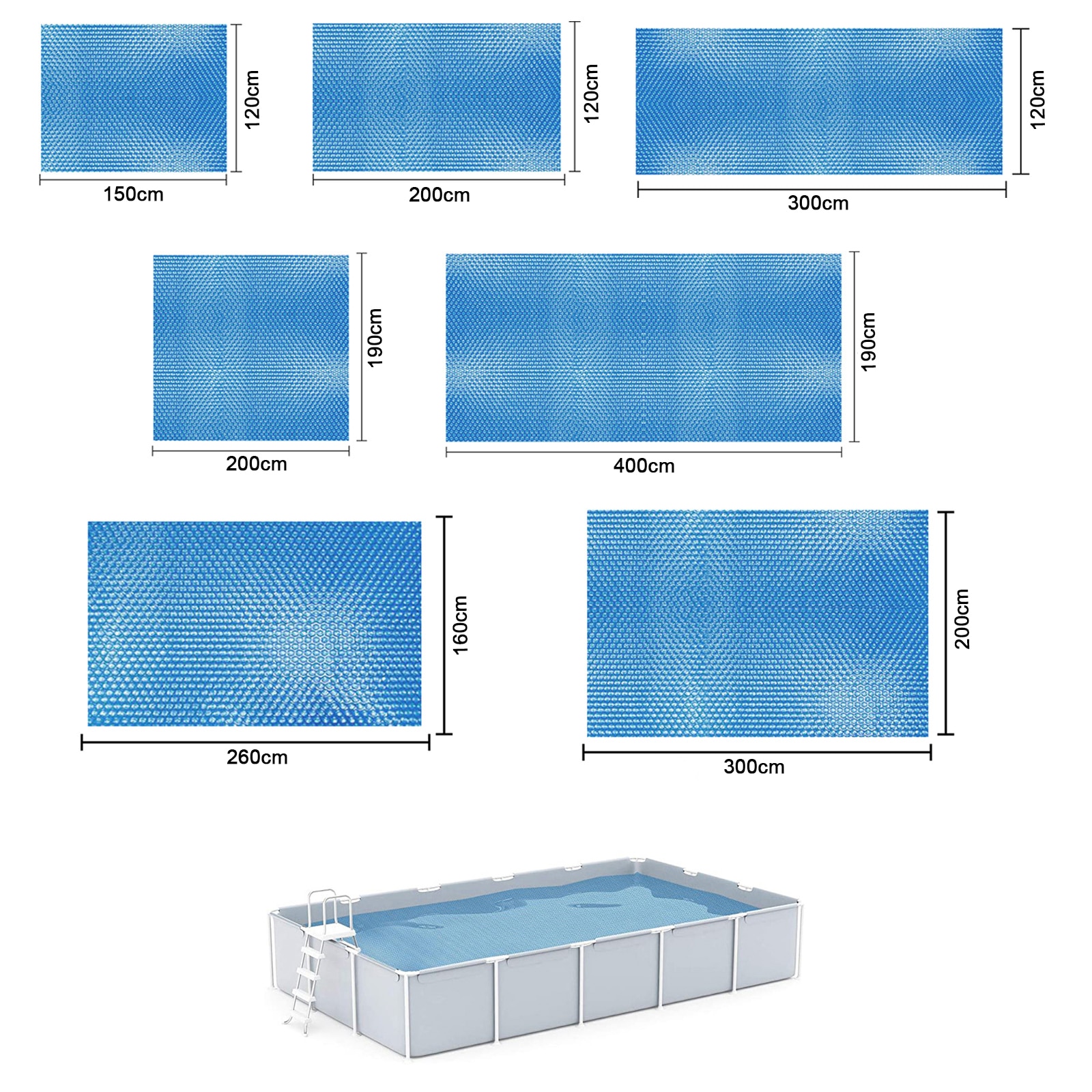 Swimming Pool Cover Rectangular/Round Solar Summer Waterproof Pool Tub Dust Outdoor PE Bubble Film Blanket Accessory Pool Cover