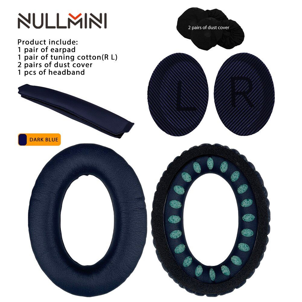 Nullmini vervangende leren oorkussens voor bose quietcomfort  qc35 qc35ii hoofdtelefoon hoofdband oorkap: Blauw en band