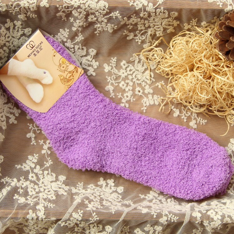 Elastische Vrouwen Meisjes Zacht Bed Vloer Sokken Pluizige Warme Winter Ademend Pure Verschillende Kleuren Coral fluwelen verdikking vrouwen sokken: purple
