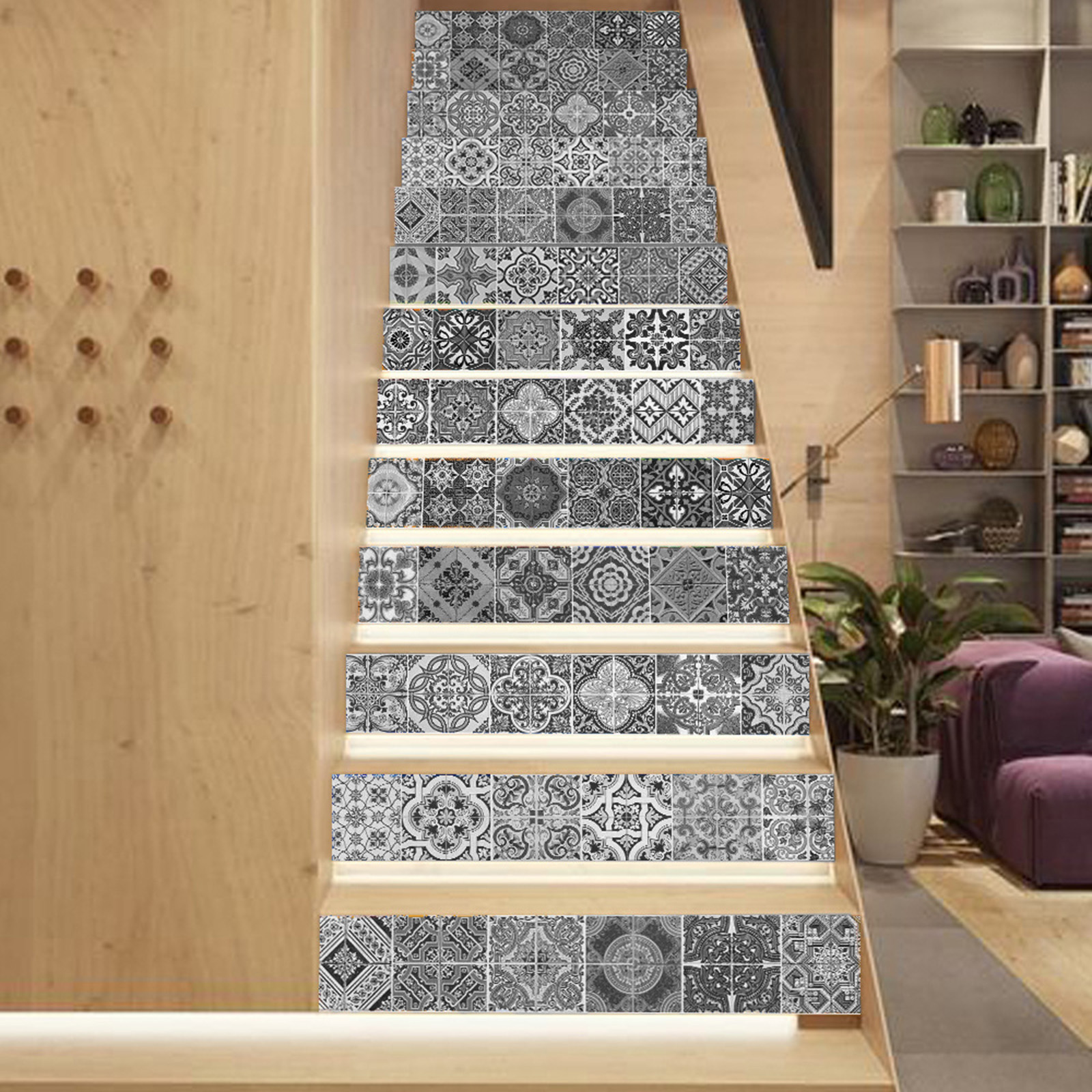 13 Strips Waterproof Stair Sticker Removable Step Stair Decals Peel And Stick Vintage Stair Sticker