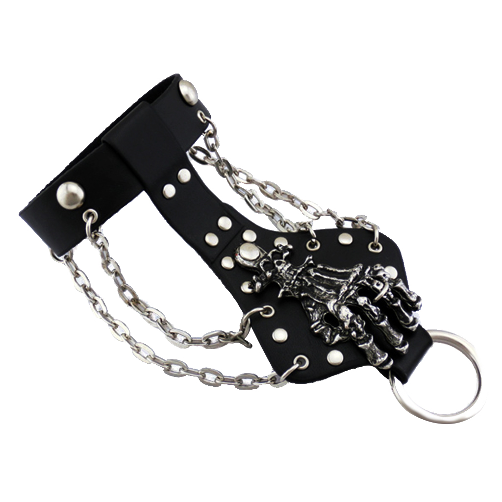 Punk Mannen Biker Rivet Studs Lederen Skeleton Hand Vinger Ketting Armband