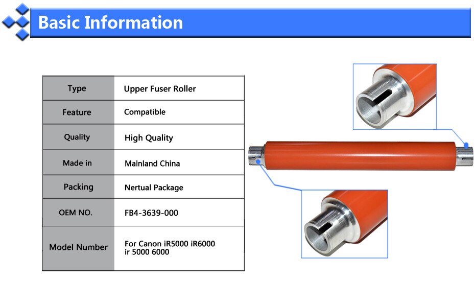 1X Kompatibel Oberer, höher Fuser Rolle Heizung Rolle Ersatz für Kanon iR5000 iR6000 ir 5000 6000 FB4-3639-000