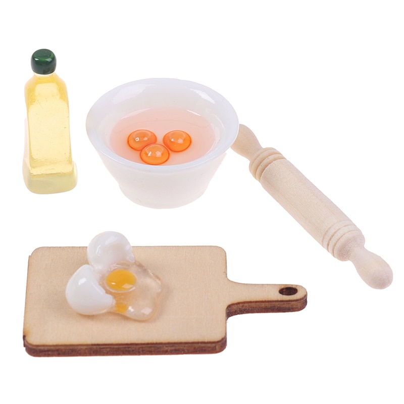 5Pcs/Set Cute 1:12 Scale Dollhouse Miniature Rolling Pin Egg Bowl Olive Oil Set Kitchen Accessories