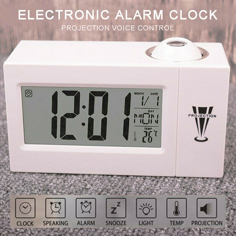 Réveil numérique LED avec projecteur, thermomètre de température, affichage de l'heure et de la Date, calendrier de Projection, chargeur USB, horloge de Table