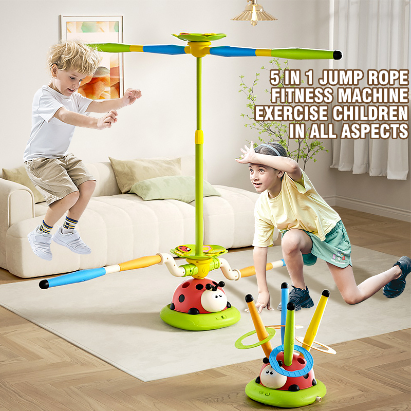 Musikalisches Springen-Sportspielzeug, 5-in-1, 3-in-1-Wurfring-Spiel, Spielzeug und Raketenwerfer für freundlicher, Marienkäfer, Multifunktions-Außenmaschine