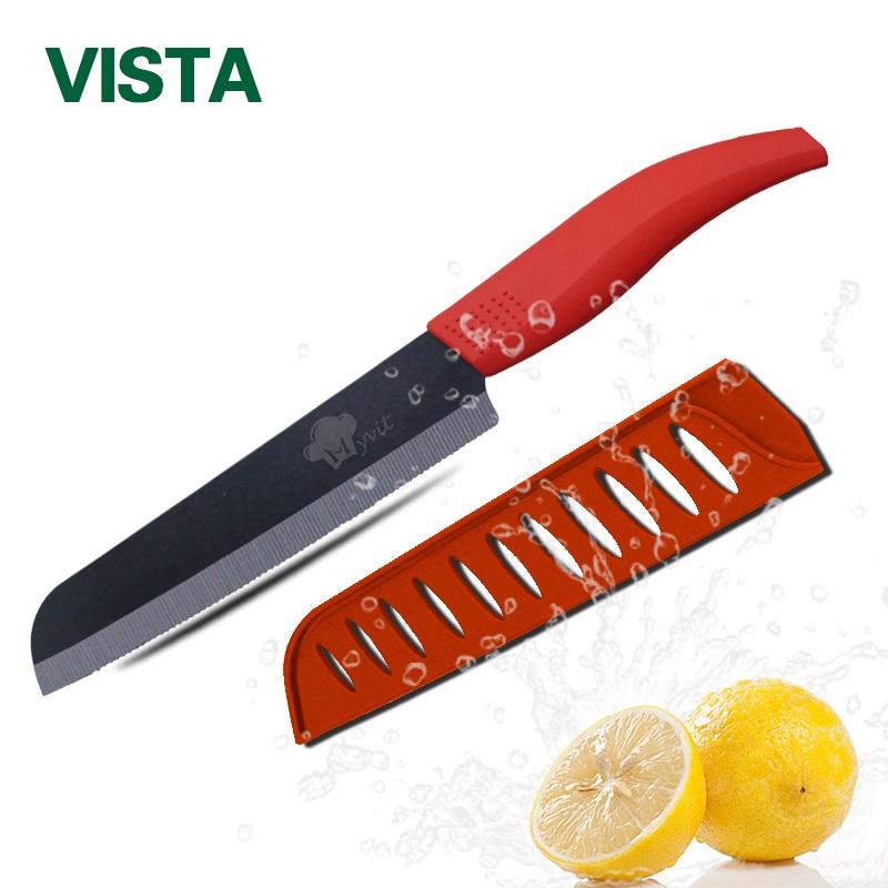 Brödkniv servad tårtkniv svart blad 4 färg 6 tum ergonomiskt handtag keramisk brödkniv matlagningsredskap kökskniv: Röd kniv